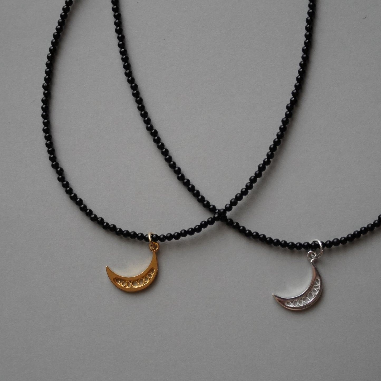 moon charm onyx long necklace ＜受注生産＞