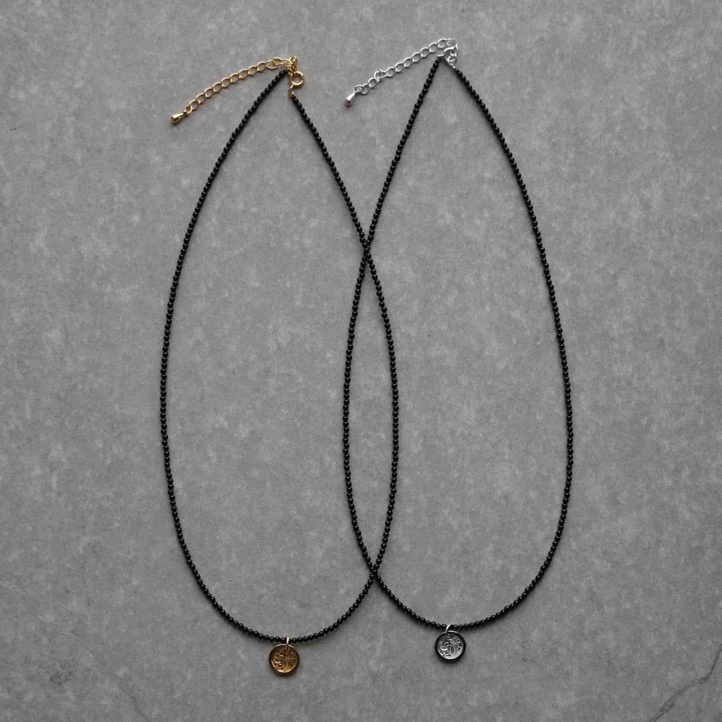 circle charm onyx long necklace - gold＜受注生産＞