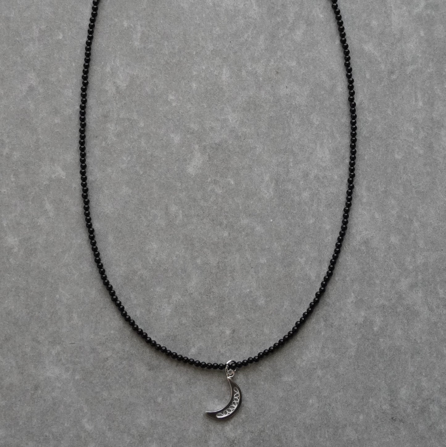 moon charm onyx long necklace ＜受注生産＞