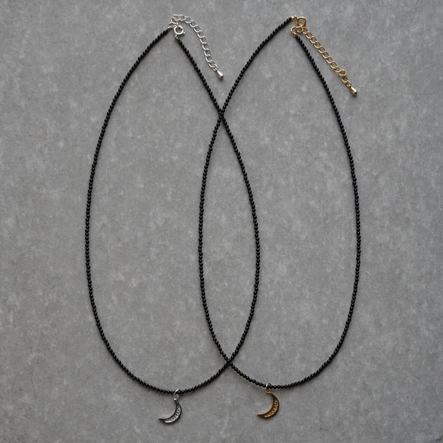 moon charm onyx long necklace - gold ＜受注生産＞