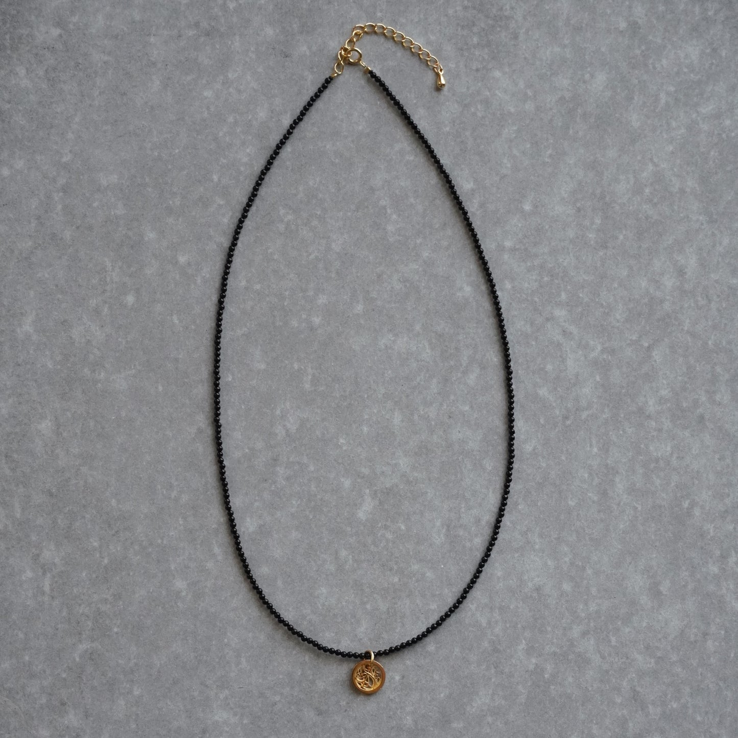 circle charm onyx long necklace - gold＜受注生産＞