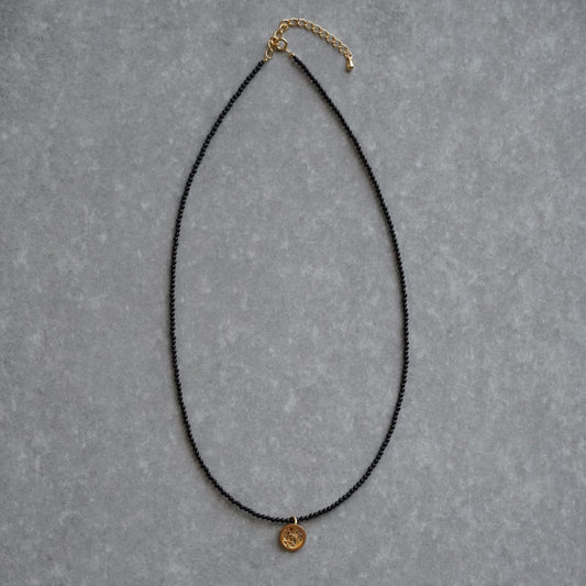 circle charm onyx long necklace - gold＜受注生産＞