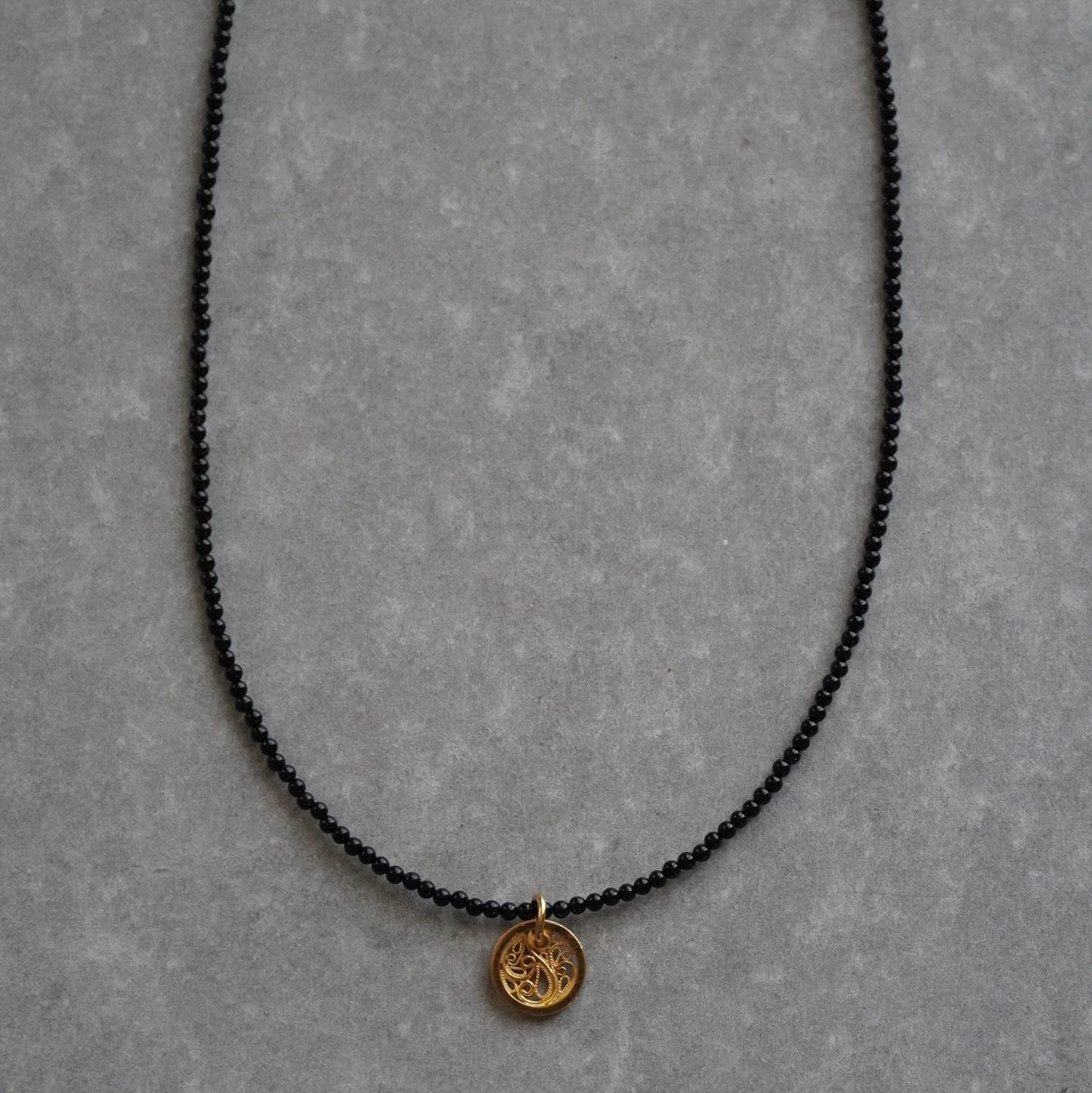 circle charm onyx long necklace - gold＜受注生産＞