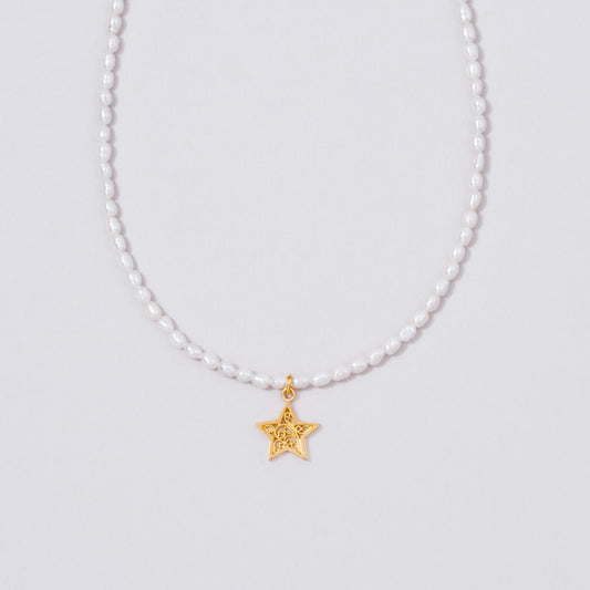 pre-order / star charm pearl necklace & choker - gold