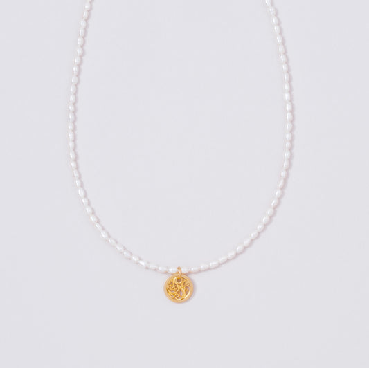 pre-order / circle charm pearl necklace & choker - gold